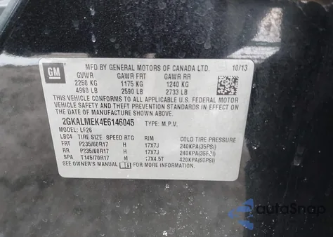 2014 GMC Terrain Sle-1 from USA, damaged, VIN 2GKALMEK4E6146045